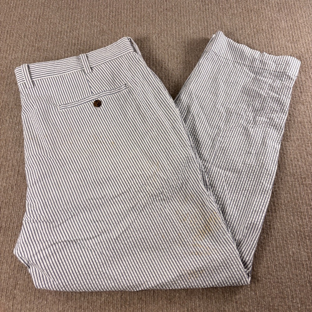 Brooks Brothers Clark Fit Seersucker Pants Mens 40x30 Blue White Stripe Stretch